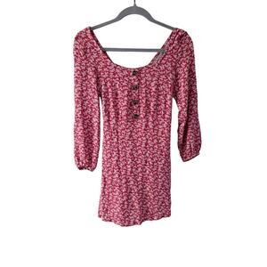 American Eagle Women’s Small Red Floral Mini Dress Long Sleeve Valentines Date